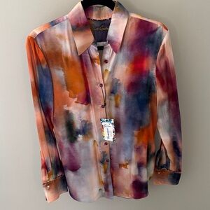 Robert Graham Multicolor Watercolor Silk Button-Up Blouse S NWT